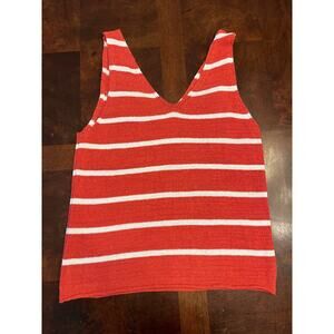 Pink Lily Orange Red White Striped Knit Tank Top Size S